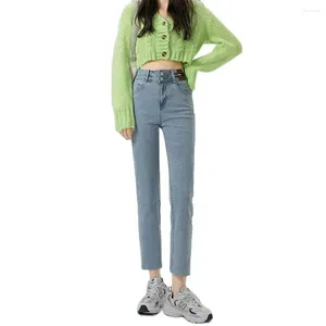Women's Jeans 2024 Women Spring Summer Light Color Blue Breasted Straight Cropped Denim High Waist Slimming Fit Stretch Nine-point
