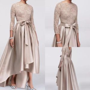 Chic Champagne A-line High Low Mother Of The Bride Dresses Sequined Lace Top Long Sleeves Dress Evening Wear Cheap Wedding Guest Dress 307Q