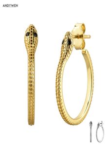 Andywen 925 Sterling Silver Gold Animal Circle Hoop 17mm Big Loops Hies Piercing Ohrringe Jewelry 2201057607162