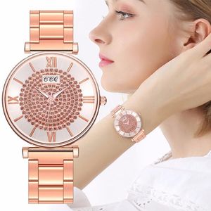 Hot Women Women Women Aço inoxidável Diamante completo Relógio de luxo quartzo assistir CCQ Clock DropShipp 207a