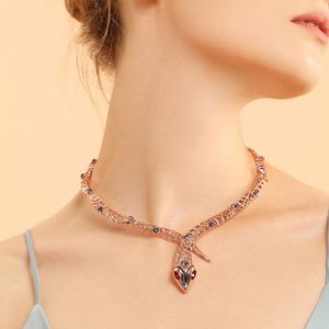 Viennois Rose Gold Color Naszyjnik wąż dla kobiet Naszyjniki dławiki kryształowy Naszyjniki