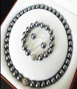 Hand knuten vacker 8mm svart skal pärlhalsband 45 cm armband 19 cm örhängen set 2setlot mode smycken43450721535132