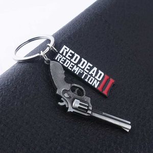 Keychains Lanyards Red Death Redemption Keychain RDR2 Gun Letter Pendant Keychain Female Keychain Mens Keychain Jewelry Gifts J240509
