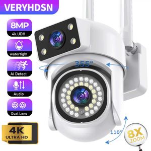 Telecamere IP Veryhdsn 8MP 4K PTZ WiFi Dual Lens Rilevamento del corpo umano Tracciamento automatico Monitoraggio esterno La videocamera impermeabile e visione notturna sicura D240510