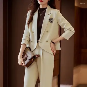 レディースツーピースパンツInsozkdg Spring Korean Womens Blazer Set Formal Suits Office Wear 2ピース衣装カレッジスタイルジャケット2ピース