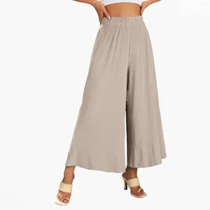 Women's Pants Solid Color Trousers Elastic Belt Wide Leg High Waist Long Culottes Femme Pantalon 2024 Summer