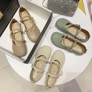 Casual Shoes Spring Ballet Flat Women Comfy Leder 2024 Luxusquadrat Zehen Mary Janes Damen Doppelschnalle