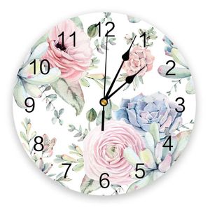 Relógios de parede Aquarela Multi-Color Flel Flower Wall Clock Home Decoration Bedroom Silent Digital Design Moderno Q240509