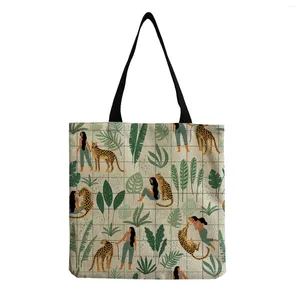 Väska söt tecknad sexig tjej djur leopard tryck damer satchel casual tote uppfriskande stil växt shoppare daglig axel