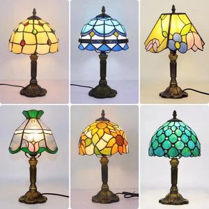 Table Lamps E27 Retro Baroque LED Lamp Mediterranean Tiffany Stained Glass Vintage Bedroom Reading Cafe Bar Decor Desk Light With Plug