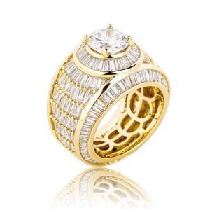 Baguette Cluster CZ ECED Diamond Ring Hochwertiges Weiß Gold Bling Mode Hip Hop Schmuck für Herrenringe 239h