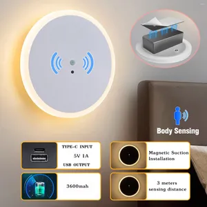 Vägglampa modern minimalistisk mänsklig kroppsavkänning cirkulärt vardagsrum sovrum korridor dekoration USB laddning inomhusbelysning