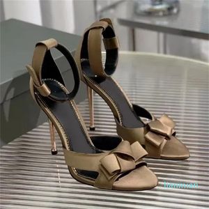 Elegant Summer Cassandra Sandals Shoes Flower Satin Women Leather Lady Opyum Gladiator Sandalias Party Wedding Stiletto Heel Black Rose Green