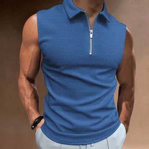 Herr t-shirts sommar ny dragkedja casual mode polo skjorta ärmlös tank top hög kvalitet mens t-shirt fit tank top j240509