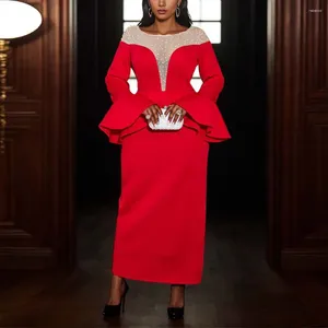Casual Dresses Party Dress Women Elegant Luxury 2024 Red O Neck transparent pärlstav med hylsa med hög midja