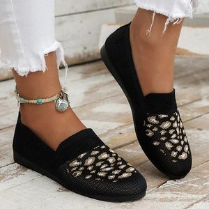 Casual Shoes Comemore Women Breathable Mesh Shallow Flats Woman Lightweight Slip-on Walking Shoe Leopard Prints Knitted Loafers