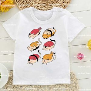 T-shirty Nowy przyjazd 2024 Childrens T-shirt Śliczna sushi kreskówka dziewczyna dziewczynka T-shirt Summer Boys T-shirt krótkie rękodzie