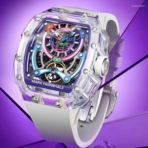 Armbandsur Mark Fairwhale Men's Automatic Mechanical Watch Brand Sport Style Crystal Glass Dial Stainless Steel Waterproof Luminous