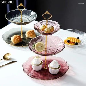 Plates Modern Crown Glass Fruit Plate Household Division Cake Snack Shelves Double/Three Layer Candy Kitchen Utensils