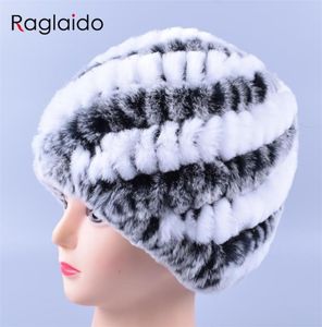 Echte Rex Rabbit Fell Hut Schnee Cap Winterhüte für Frauen Mädchen Real Strickschädel