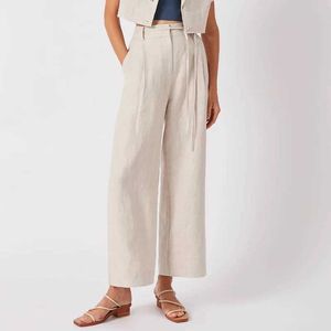 Pantaloni da donna Capris 100% Linen Womens Pants Solid High Bandage Elegant Office Ladies Pantaloni coreano Fashi