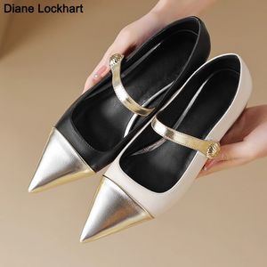 Pointed Toe Spring Summer Mary Jane French Retro Flat Shoes Pumps Women Ballet Gold Wedding Shoes Ballerina Casual Loafers 240509