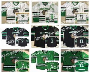 24 Erkek Vintage College 11 Zach Parise Jersey Kuzey Dakota Sioux Buz Hokeyi 7 TJ Oshie 9 Jonathan Toews Black Green White 5507989