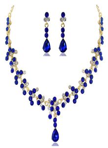 Green Blue white Red crystal earrings necklace bridal jewelry sets for women elegant wedding jewelry set aniversary Formal Event8876014