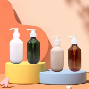 Sıvı Sabun Dispenser Plastik Şişe 300ml Şampuan Yuvarlak Omuz Sarımsı Şeffaf Duş Jel El dezenfektan Köpük