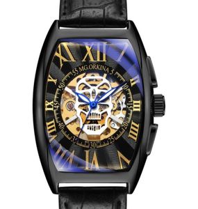 New Casual Sport Watches for Men Black Top Leather Wrist Watch Man Clock Fashion Skull Skeleton Wristwatch9048436