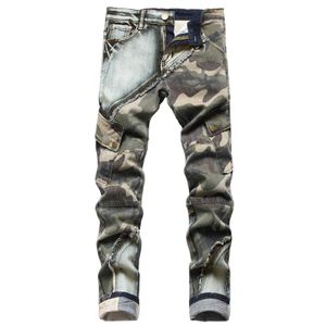 Men's Jeans Mens jeans retro Distressed camouflage tear patch work luxury designer slim fit mens casual Q240509