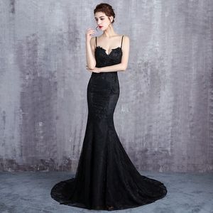 Czarna syrenka koronkowa sukienki z paskami z paskami otwarte kobiety nowoczesne sukienki bez białej recepcji proste eleganckie niestandardowe wykonane 2633