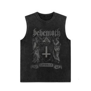 Summer Men Washed Vest Vintage T Shirt Gothic Tshirts Streetwear Punk T Shirts Unisex Sleeveless Vest Top Y2k Short Sleeve Shirt 240509