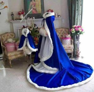 Skräddarsydd fantastisk Royal Blue Long Winter Bridal Capes Wedding Cloaks Faux Fur Winter Wedding Warm Bridal Cloaks6553437