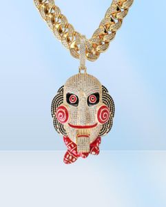 ECED Out Large Size 6ix9ine Mask Doll Anhänger Halskette Mund kann mit goldenem versilberten Mikro gepflastertes Zirkonmänner Schmuck bewegt werden1407888