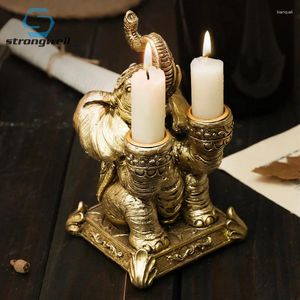 Candle Holders Strongwell Golden Resin Southeast Asian Elephant Candlestick Ornament Bar Table Decoration Home Supplies Retro Holder