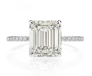 925 Стерлинговое серебро Изумрудное сокращение создано обручальные кольца Moissanite Diamond для женщин роскошные предложения обручальное кольцо3409753