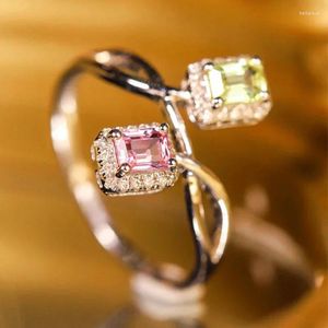 Anelli a grappolo cucitura design originale Emerald Pink Gemstone S925 Silver Fantasy a due colori per Women Light Luxury Exquisite Gioielli