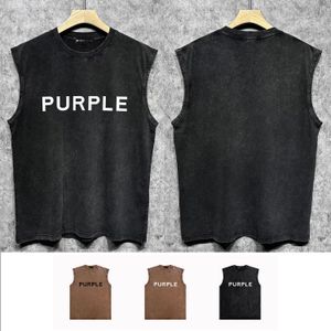 Summer niche fashion brand new Purple T-shirt ZJBPUR020 classic letters do old printed vest vest R96W90 men and women loose leisure sports fitness sleeveless T-shirt