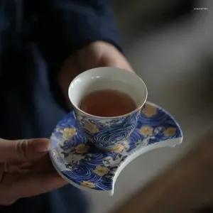 Xícaras pires jingdezhen esmalte colorido artesanal xícara de chá cerâmica com pires de pires chinesa caneca de água de alta qualidade drinques de chá de escritório