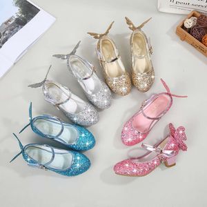 High Heels Princess Leather 2024 Spring and Autumn Season New Single Children's Performance Girls Crystal Shoes050