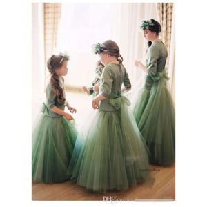 Hunter Bridesmaid Dresses Juniors Girls Tulle kjol Party för junior Flower Girl Dress Golvlängd Junior Bridesmaids klänningar 0510