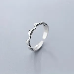 With Side Stones Sterling Silver Cute Animal Dolphin Statement Finger Rings For Women Girls Engagement Wedding Adjustable Ring S925