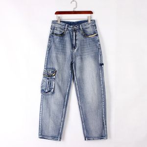 Pantaloni jeans a gamba larga per uomini pantaloni allunganti sciolti jeans dritti maschili classici cowboy lavati blu tasca blu più dimensioni 30-46