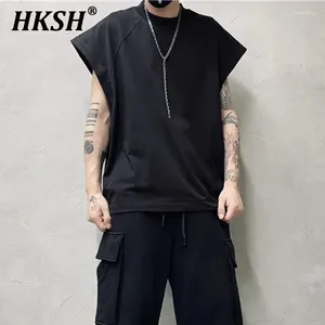 Men's Tank Tops HKSH Tide Punk Summer Retro Cotton Loose Trend Patchwork Vest Chic Fashion Casual Sleeveless T-shirts Dark HK1115
