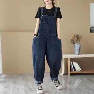 Women's Jumpsuits Rompers Denim Jumpsuits for Women Solid Workwear Harem Pants Vintage One Piece Outfit Women Clothing High Strt Loose Casual Romper Y240510