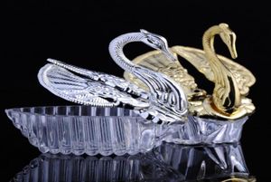 Neueste europäische Stile Acryl Silver Swan süßes Hochzeitsgeschenk Jüdy Bocy Bocy Geschenkboxen Hochzeit Gefallen Halter 7530759