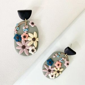 Orecchini penzolanti gravi fiori polimerizzati argilla goccia per ragazze donne dono gioielli alla moda accessori per le orecchie di tendenza fatti a mano