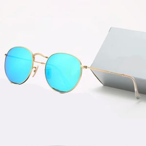 2021 Классический дизайн бренд Круглый солнцезащитные очки UV400 Metal Gold Rade Glasses Мужчины женщины зеркальные стеклянные солнцезащитные очки с коробкой 9 Color 231G