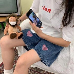 Kadın Şortları Hong Kong tarzı Aşk Denim Kadın Gevşek İnce Summer Geniş Bacaklı Pantolon Yüksek Bel Öğrencileri Beş Noktalı Kısa Jean Pantolon